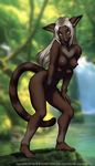  animal_ears barefoot breasts dr_comet feet furry highres multi_breast nature nipples nude outdoors outside paws solo source_request toes tongue yellow_eyes 