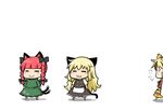  :3 animal_ears blonde_hair cat_ears cat_tail chibi food fruit harunatsu_akito kaenbyou_rin kemonomimi_mode kirisame_marisa multiple_girls orange red_hair tail tiger_ears toramaru_shou touhou 