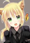  1girl ahoge animal_ears artoria_pendragon_(all) cat_ears fate/zero fate_(series) gloves kemonomimi_mode kurot necktie open_mouth paw_pose ponytail saber solo 