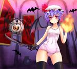  alternate_costume bad_id bad_pixiv_id bare_shoulders bat black_legwear commentary_request gloves one-piece_swimsuit personality_core portal portal_(series) portal_2 purple_hair red_eyes remilia_scarlet school_swimsuit short_hair slit_pupils solo space_core sumapan swimsuit sword the_elder_scrolls the_elder_scrolls_v:_skyrim thighhighs touhou weapon white_school_swimsuit white_swimsuit wings 