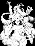  bad_id bad_pixiv_id breasts closed_eyes double_(skullgirls) dual_persona extra_mouth fighting_stance greyscale habit highres hips jojo_no_kimyou_na_bouken large_breasts long_tongue monochrome monster multiple_arms mutant npa_(sirokurokuma) nun parody skullgirls stand_(jojo) tentacles tongue veins wide_hips 