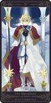  armor belt blonde_hair blue_eyes boots cape expressionless flynn_scifo greaves male_focus md5_mismatch motoko_(ambiy) red_cape rounded_corners scepter solo surcoat tales_of_(series) tales_of_vesperia tarot the_hierophant 