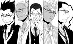  alternate_costume bespectacled black_hair blue_eyes column_lineup formal frown fullmetal_alchemist glasses greed grin isaac_macdougal looking_at_viewer miles_(fma) multiple_boys necktie ntm purple_eyes red_eyes scar scar_(fma) sharp_teeth smile solf_j_kimblee spot_color teeth white_hair 