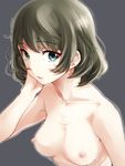  blue_eyes breasts brown_hair green_eyes heterochromia idolmaster idolmaster_cinderella_girls medium_breasts mole mole_under_eye nipples nude sakayama_shinta short_hair solo takagaki_kaede 