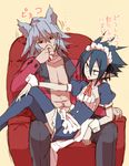  blood crossdressing disgaea fenrich_(disgaea) maid maid_headdress makai_senki_disgaea_4 multiple_boys nosebleed translated valvatorez_(disgaea) yanagida_fumita 