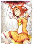  armpits arms_up bad_id bad_pixiv_id bike_shorts boots choker clenched_teeth cure_sunny detached_sleeves heavy hino_akane_(smile_precure!) kawai_makoto lifting looking_up magical_girl no_choker orange_(color) orange_eyes orange_hair orange_shorts orange_skirt precure short_hair shorts shorts_under_skirt skirt smile_precure! solo spread_legs sweat sweatdrop tears teeth thigh_boots thighhighs tiara 