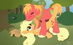  2012 animal_genitalia applejack_(mlp) big_macintosh_(mlp) blonde_hair blush brother brother_and_sister cum cutie_mark edit equine female feral friendship_is_magic green_eyes hair hat horse horsecock incest male mammal my_little_pony peeing penis pony pussy shopped sibling sister straight syoee_b urine watersports 