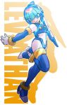  1girl android blue_eyes boots character_name full_body gloves head_tilt high_heels leg_up leviathan_(rockman) light_rays lowres outstretched_arm rockman rockman_zero simple_background smile solo standing thigh_boots thighhighs white_gloves 