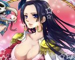  amazon bad_id bad_pixiv_id black_hair blue_eyes boa_hancock breasts cape cleavage earrings epaulettes fangs jewelry large_breasts lips one_piece q-chiang salome_(one_piece) skull snake snake_earrings 