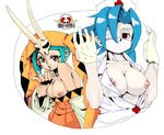  2girls artist_request breasts cerebella_(skullgirls) character_request large_breasts multiple_girls nipples nurse skullgirls valentine_(skullgirls) vice-versa_(skullgirls) 