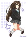  bad_id bad_pixiv_id blush brown_hair cardigan character_name green_eyes hands_in_pockets idolmaster idolmaster_cinderella_girls jewelry long_hair necklace necktie paopao school_uniform shibuya_rin skirt solo 