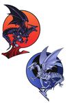  absurdres blue_eyes_white_dragon claws dragon duel_monster highres horns no_humans red_eyes_black_dragon tail takahashi_kazuki teeth wings yu-gi-oh! 