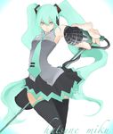  aqua_eyes aqua_hair hatsune_miku long_hair microphone microphone_stand solo tansuke thighhighs twintails very_long_hair vocaloid 