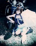  dress highres hoshino_aki motor_vehicle photo scarf scooter strapless_dress umbrella vehicle 