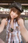  autumn_breeze bikini_top cowboy_hat denim hat highres ogura_yuko ogura_yuuko photo plaid shorts sleeveless 