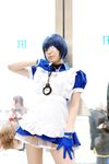  blue_hair cosplay cuffs eyepatch gloves handcuffs highres ikkitousen maid maid_apron maid_uniform namada photo ryomou_shimei ryomou_shimei_(cosplay) 