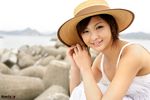  dress hat highres nagasaki_rina photo short_hair straw_hat summer_dress sundress 