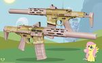  cgi equine female feral fluttershy_(mlp) friendship_is_magic gun honey_badger horse looking_up mammal military my_little_pony pegasus pony ranged_weapon rifle solo thebadpanda2 unknown_artist weapon wings 