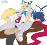  balls breasts canine clitoris cosplay disgaea duo ear_piercing earring eyes_closed female flonne from_behind furaiya furrification laharl lying male mammal nude on_back penetration penis piercing pussy scarf sex skidd skidd_(character) spread_legs spreading straight vaginal vaginal_penetration 