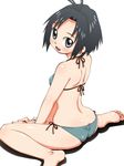  ass barefoot bikini black_eyes black_hair face feet idolmaster idolmaster_(classic) idolmaster_2 ikurumi_kaoru kikuchi_makoto looking_back short_hair sitting solo swimsuit wariza 