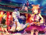  architecture bad_id bad_pixiv_id beret blue_eyes closed_eyes dragon dress earmuffs east_asian_architecture green_dress green_hair hairband hat japanese_clothes kaku_seiga kariginu konpaku_youmu lantern legs miyako_yoshika mononobe_no_futo multiple_girls namie-kun ofuda pom_pom_(clothes) ponytail sheath shirt shoes short_hair silver_hair skirt sleeveless sleeveless_shirt soga_no_tojiko tate_eboshi ten_desires touhou toyosatomimi_no_miko vest 