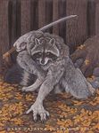  dark_natasha looking_at_viewer male mammal nude outside raccoon solo sword weapon 