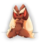  &#12497;&#12454;&#12480;&#12540;@&#21463;&#39443; ????@?? artist_request blush breasts female furry highres kneeling lagomorph looking_at_viewer lopunny mammal nintendo no_humans nude plain_background pok&#233;mon pok&eacute;mon pokemon pussy rabbit red_eyes solo spreading video_games white_background 