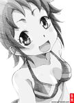  :d ano_natsu_de_matteru arisawa_chiharu bare_shoulders bikini bikini_top blush_stickers breasts cleavage from_above gofu greyscale looking_at_viewer looking_up medium_breasts monochrome open_mouth short_hair smile solo spot_color swimsuit traditional_media 
