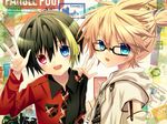  blonde_hair blue_eyes glasses kagamine_len red_eyes rook short_hair utau vocaloid 