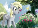  bee butterflies butterfly cutie_mark derpy_hooves_(mlp) equine female feral flower friendship_is_magic horse insect john_joseco mammal my_little_pony open_mouth outside pegasus pony solo tree wings wood 