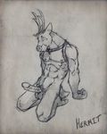  anthro antlers arm_support balls bell biceps cervine collar deer erection eyes_closed horn humanoid_penis k-9 kneeling male mammal muscles nipples nude pecs penis sketch solo vein 