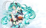  aqua_eyes aqua_hair bridal_gauntlets center_opening hatsune_miku hatsune_miku_(append) highres long_hair navel necktie open_mouth solo thighhighs twintails very_long_hair vocaloid vocaloid_append windart 