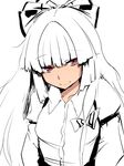  bad_id bad_pixiv_id blush bow fujiwara_no_mokou hair_bow hyudora long_hair looking_at_viewer partially_colored red_eyes simple_background sketch smile solo touhou upper_body white_hair 