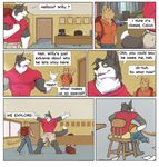  butt campground canine cat clubstripes comic cute dialog dialogue dog edit english_text feline gay huge male mammal muscles parody sheep_dog sheepdog spanking story text tree wood 