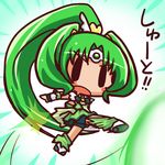  bike_shorts blush_stickers chibi cure_march green green_hair green_shorts green_skirt ikkyuu kicking long_hair magical_girl midorikawa_nao ponytail precure shorts shorts_under_skirt skirt smile_precure! solo tiara 