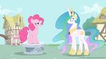  crown cutie_mark equine female feral flausch-katzerl friendship_is_magic hair horn horse mammal multi-colored_hair my_little_pony necklace outside pink_hair pinkie_pie_(mlp) pony princess_celestia_(mlp) winged_unicorn wings 