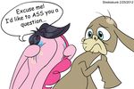  butt cranky_doodle_donkey_(mlp) cutie_mark dialog dialogue donkey english_text equine female feral friendship_is_magic horse male mammal my_little_pony pinkie_pie_(mlp) pony scared strebiskunk text wig 