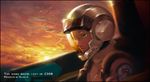  blonde_hair cockpit graham_aker green_eyes gundam gundam_00 helmet male_focus pilot_suit solo sunset xiling 