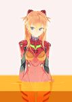  blue_eyes bodysuit brown_hair hair_ornament highres lcl long_hair md5_mismatch neon_genesis_evangelion orange_hair plugsuit rebuild_of_evangelion shihou_(g-o-s) shikinami_asuka_langley smile solo souryuu_asuka_langley wading wet 