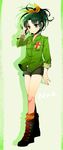  cross-laced_footwear english_flag full_body green_eyes green_hair green_shirt midorikawa_nao ponytail precure shirt shoes short_hair shorts smile smile_precure! solo tatsuki_(pizza_no_tempra) 