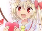  ascot blonde_hair blush face fang flandre_scarlet hair_ribbon hat heart open_mouth red_eyes ribbon side_ponytail smile solo touhou upper_body usagikoya wings 