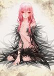  breasts cleavage feathers guilty_crown highres long_hair medium_breasts navel nude pink_hair red_eyes solo twintails xxx_sherry yuzuriha_inori 