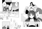  2girls bad_id bad_pixiv_id blush comic greyscale japanese_clothes kimono long_hair monochrome multiple_girls original ribbon samako short_hair translated vampire 