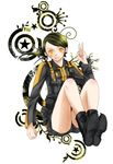 bad_id bad_pixiv_id bishop07 boots cross-laced_footwear jacket looking_at_viewer shorts smile solo super_sentai tokumei_sentai_go-busters usami_youko v yellow_eyes zipper 