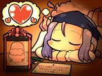  beard blanket blush chibi cloud dora_ita dreaming eraser facial_hair gift happy heart hood kumoi_ichirin lavender_hair pencil purple_hair sleeping smile touhou translated unzan wrapping 