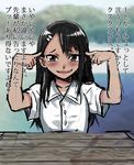  774_(nanashi) black_hair blush brown_eyes fang hair_ornament hairclip ijiranaide_nagatoro-san long_hair looking_at_viewer nagatoro shirt sketch solo translated 