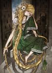  absurdly_long_hair blonde_hair braid darkness_in_wonderland dress flower grimm's_fairy_tales hair_flower hair_ornament long_hair mugishirako rapunzel rapunzel_(grimm) solo very_long_hair 