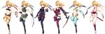  :d arrow blonde bow_(weapon) bridal_gauntlets clothed_navel costume_chart dagger dual_wielding elbow_gloves fingerless_gloves gloves katana kawata_hisashi leotard midriff navel sasamori_karin sword thighhighs to_heart_2 to_heart_2_dungeon_travelers twin_tails weapon 