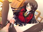  araiguma ashikoki black_hair black_legwear blush censored feet foot_massage interior library looking_at_viewer narikiri_bakappuru! pantsu school_uniform smile zettai_ryouiki 