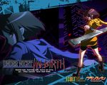  boots cityscape ecole french_bread linne looking_back pullover short_hair spandex twin_blades under_night_in-birth weapon 